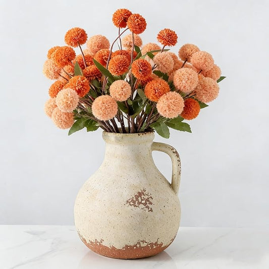 Ceramic Flower Vase Home Decor - 7.1 Inch Farmhouse Vases Rustic Vintage Living Room Kitchen Bedroom Decorations for House Book Shelf Office Coffee Desk Dining Fireplace