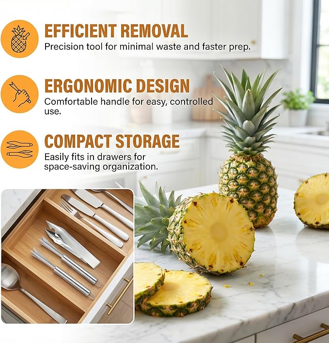 2Pcs Pineapple Eye Remover Tool Stainless Steel Peeler and Cutter Multifunctional Fruit Slicer Corer for Peel Peeler Pinapple Cut Kitchen Tools and Accessories