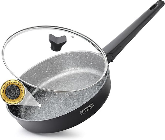 THE ROCK SOHO 8-Inch Non Stick Frying Pan with Lid – Nothing Sticks, Never Warps, Lasts Longer, Healthy Skillet with Heat-Resistant Handle, PFOA Free, Dishwasher Safe, Black