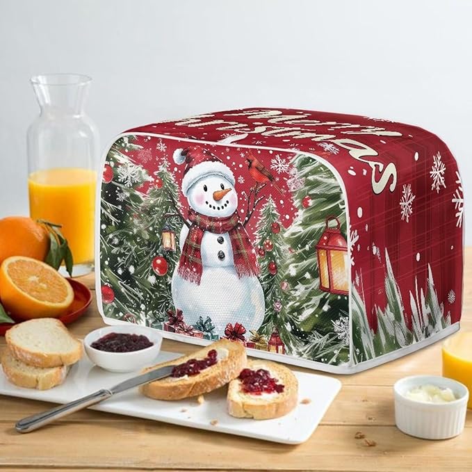 Annejudy Snowman Pattern Two Slice Toaster Cover Kitchen Small Appliance Covers for Christmas Kitchen Decoration Microwave Oven Dustproof Cover Keep From Dirty Stain