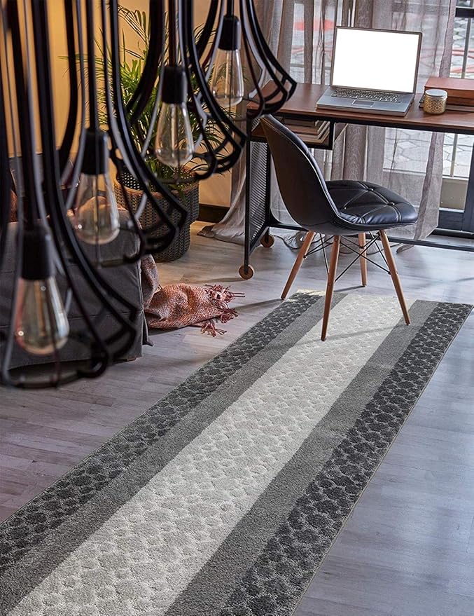 Custom Size Hallway Runner Rug Grey Color 31 inch Wide Select Your Length Non-Slip (Skid Resistance) Rubber Backing 12 feet x 31 inch
