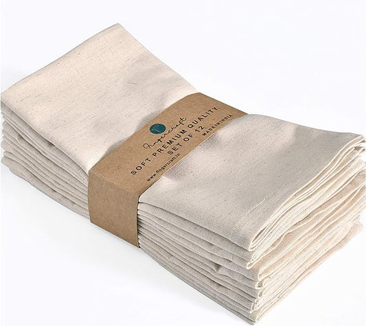 FINGERCRAFT Dinner Cloth Napkins, Cotton Linen Blend 12 Pack Natural Premium Quality, Mitered Corners for Every Day Use Napkins are Pre Shrunk and Good Absorbency Christmas Cloth Napkins Ivory