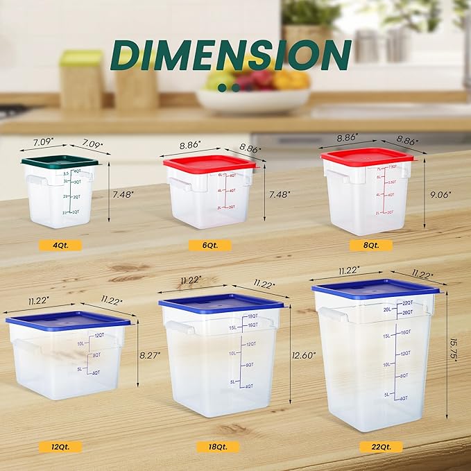 STEELUS 4 Pack 12 Quart Food Storage Containers with Lids, Polycarbonate Square Commercial Food Containers, NSF, Clear, New Version