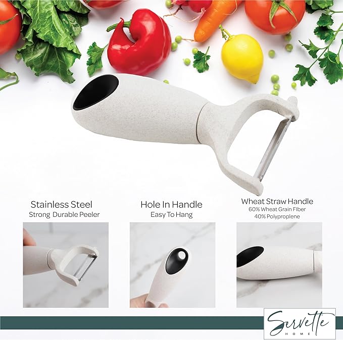 Fruit and Vegetable Peelers with Stainless Steel or Ceramic Blades, Wheat Straw Handles (Stainless Steel)