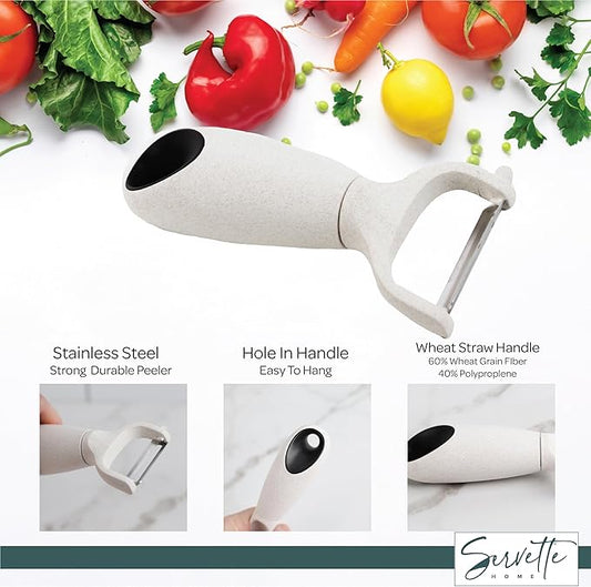 Fruit and Vegetable Peelers with Stainless Steel or Ceramic Blades, Wheat Straw Handles (Stainless Steel)