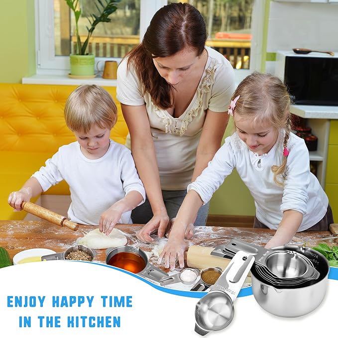 8 Pcs Stainless Steel Measuring Cup Set 16 8 6 5 4 3 2 1 oz Single Metal Measure Scoop for Wet and Dry Ingredients Cooking Great Kitchen Gadgets Dog Food Scoop