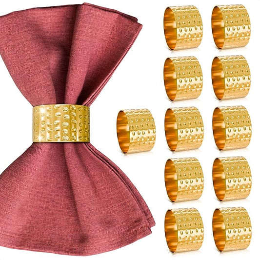 Easter Hammered Gold Napkin Rings Set of 12 - Classic & Reusable Metal Napkin Ring Holders 1.8"x1.1" for Banquets, Weddings, Family and Holiday Dinner Gatherings, Gift Giving & Easter Table Decoration