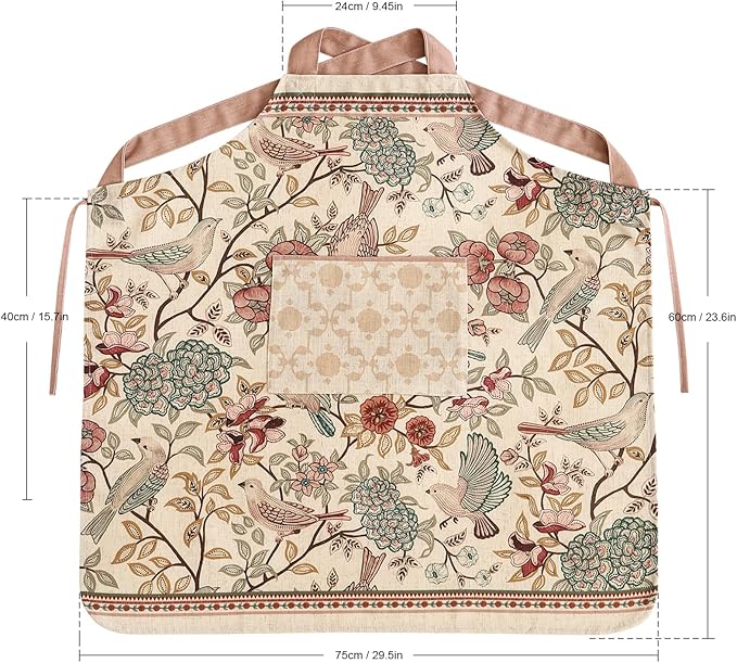 patdrea Blue Floral Linen Apron with Pocket,French Kitchen Garden Chef BBQ Aprons for Women and Men,Crisscross Back Straps