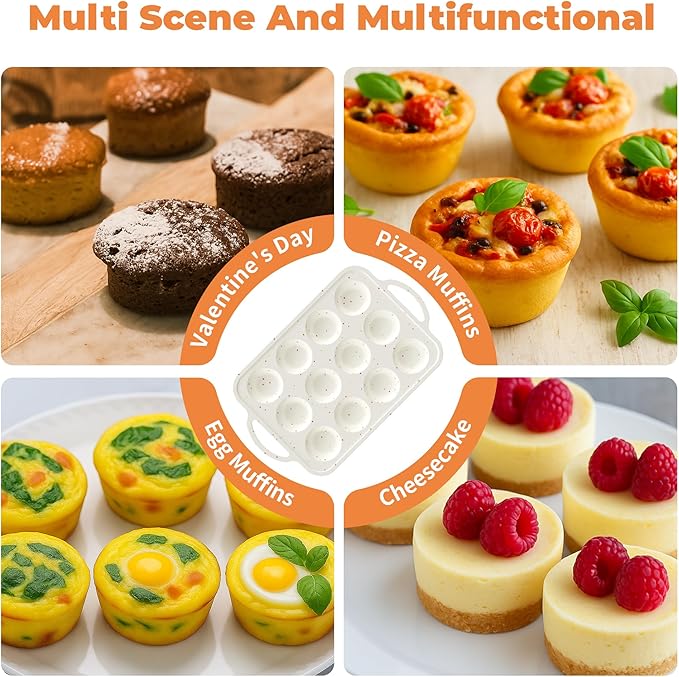 POSOSTO 2Pack Silicone Muffin Pan For Baking With Metal Reinforced Frame, 12 Cup Regular Size Nonstick Cupcake Pan, BPA Free Silicone Muffin Tray, Cupcake Baking Pan Molds for Oven