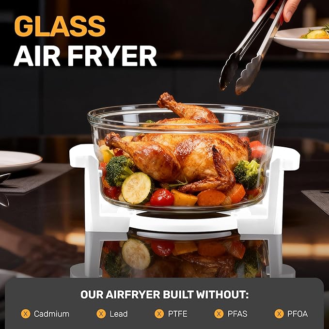 Big Boss 16Qt Large Glass Air Fryer Non Toxic – Family Sized Large Halogen Oven Cooker with 3 Cooking Sections, Stainless Steel Racks, French Fries, Chicken, No Preheat, Self Cleaning, Dishwasher Safe