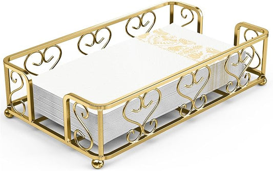 Gold Guest Towel Holder Tray for Bathroom – Napkin Organizer for Disposable Hand Paper Towels, Vanity Countertop Napkin Holder, Modern Bathroom Accessory for Guest Use and Décor