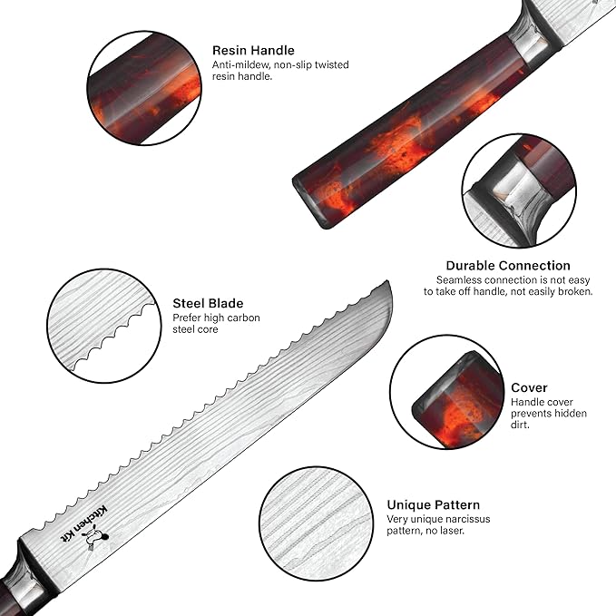 Bread Knife for Homemade Bread Sourdough – Damascus Style Serrated Bread Knife 10 Inch - Ultra Sharp Cuchillo para Pan for Cakes, Bagels & Artisan Loaves