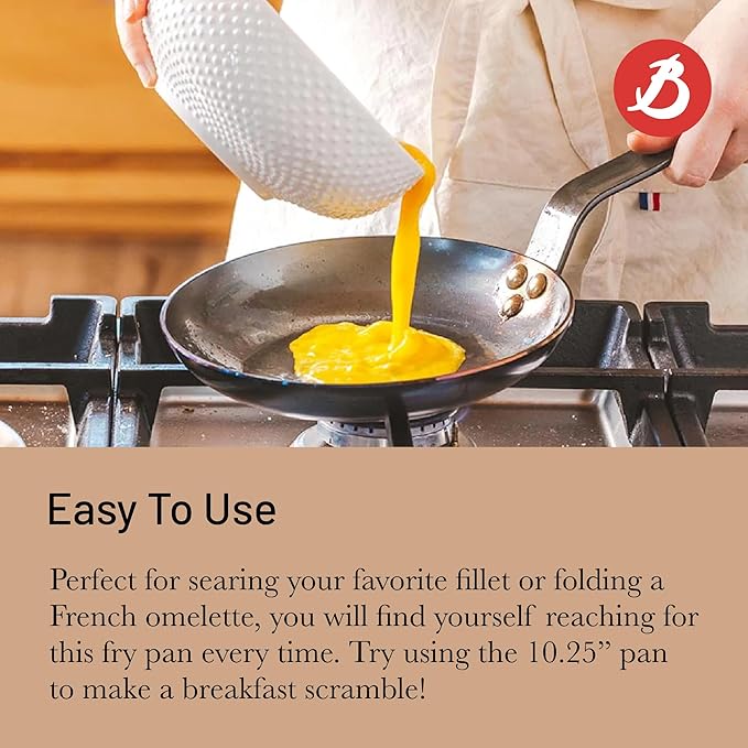 de Buyer MINERAL B Carbon Steel Omelette Pan - 8” Diameter, 6.9” Cooking Surface - Naturally Non-Stick Finish - Made in France