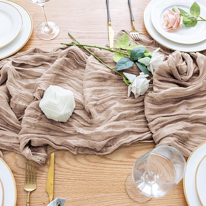 Wokceer Cheesecloth Table Runner 2Pack 10FT Nude Pink Boho Gauze Cheese Cloth Table Runner for Party Long Rustic Sheer Table Runners for Baby Bridal Shower Wedding Easter Table Decor