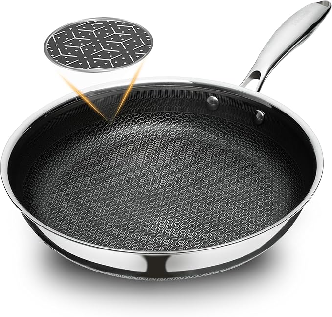 SAKAMOSH 11" Non Stick Frying Pans, Hybrid Ceramic Stainless Steel Pan, Skillet with Stay-Cool Handle, Non Toxic, PFAS PFOA PTFE Free, Dishwasher & Oven Safe, Induction, Compatible with All Cooktops