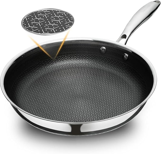 SAKAMOSH 11" Non Stick Frying Pans, Hybrid Ceramic Stainless Steel Pan, Skillet with Stay-Cool Handle, Non Toxic, PFAS PFOA PTFE Free, Dishwasher & Oven Safe, Induction, Compatible with All Cooktops