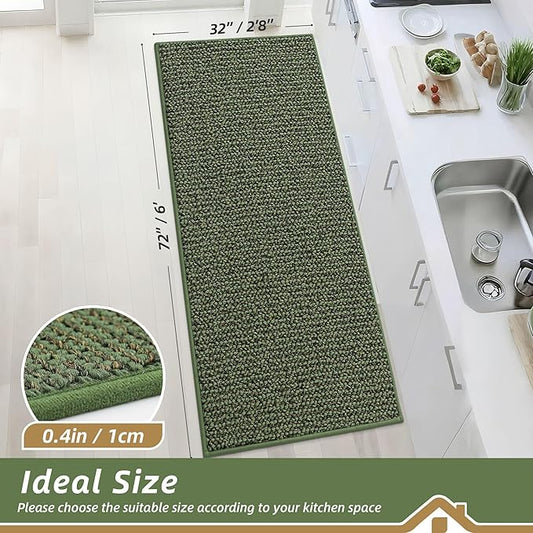 BEQHAUSE Kitchen Runner Rugs 32"x72", Non-Slip Kitchen Mats for Floor, Super Absorbent and Stain Resistant Kitchen Rug, Machine Washable Rugs for Kitchen, Hallway, Laundry & Sink, Green