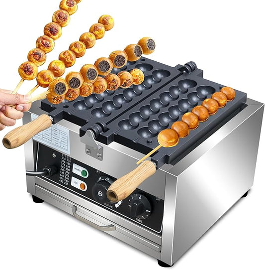 Commercial Waffle Skewer Maker1500W 3-Grid Nonstick Waffle Balls Maker Iron Ball Waffle Stainless Steel Belgium Waffle Ball Stick Maker for Restaurant, Snack Bar, Street Stall