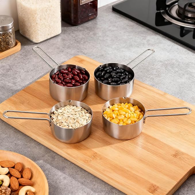 YOUEON 6 Pcs 1/2 Cup (125ml) Stainless Steel Measuring Scoops, Metal Measuring Cups with Handle for Dog Food, Coffee, Baking, Cooking, Dishwasher Safe