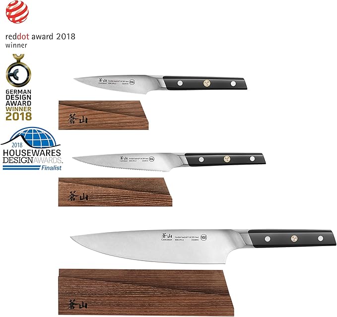 Cangshan TC Series 1021196 Swedish 14C28N Steel Forged 3-Piece Starter Knife Set with Wood Sheaths