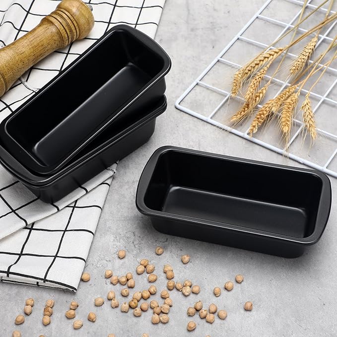 Patelai 4 Pack Small Loaf Pans for Baking Bread Non Stick Bread Pan Rectangle Baking Tray Toast Mold (Black,9.3 x 3.7 Inch)