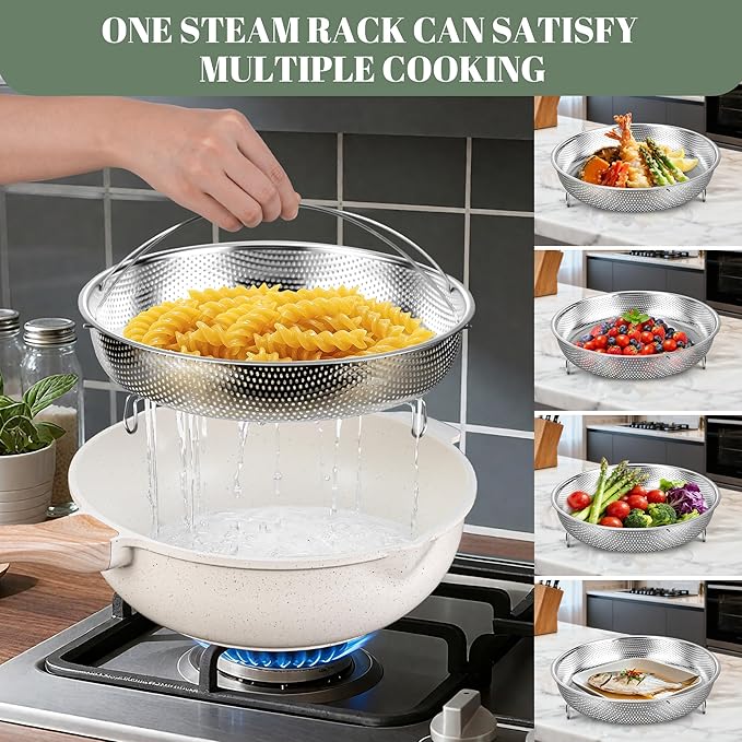 AOSION 11 Inch Nonstick Ceramic Deep Frying Pan Skille with Lid,5QT Sauté Pan for Cooking with Steam Rack,Healthy Large Skillet,Stay Cool Handle, Induction Compatible, PFOA & PFAS Free. (12IN-WHITE)