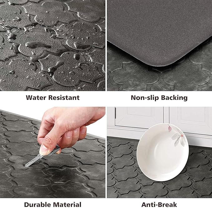 WISELIFE Kitchen Mat Cushioned Anti Fatigue Floor Mat,20"x39", Thick Non Slip Water Resistant Kitchen Rugs and Mats,Heavy Duty Foam Standing Mat for Kitchen,Floor,Home,Desk,Sink, Grey