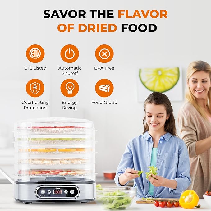 Rosewill Essential Food Dehydrator, 5 Stackable Trays with Adjustable 48H Timer and Temperature Control - Electric Food Preserver for Jerky, Fruits, Veggies, Meat & Dog Treats, Large capacity