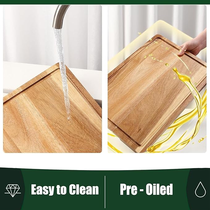 DYTesa Cutting Board, 18 Inch Large Acacia Wood Cutting Board 1" Thick, Durable Wood Cutting Boards for Kitchen with Deep Juice Grooves & Built-in Handles, Easy to Clean