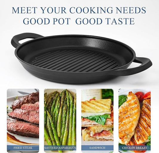 Vinchef Nonstick Grill Pan for Stove tops | 13.0" Skillet, Indoor Induction Cast-aluminum Grill Pan with Lid and Anti-Scalding Tools, GRANITEC Nonstick Coating, Dishwasher & Oven Safe