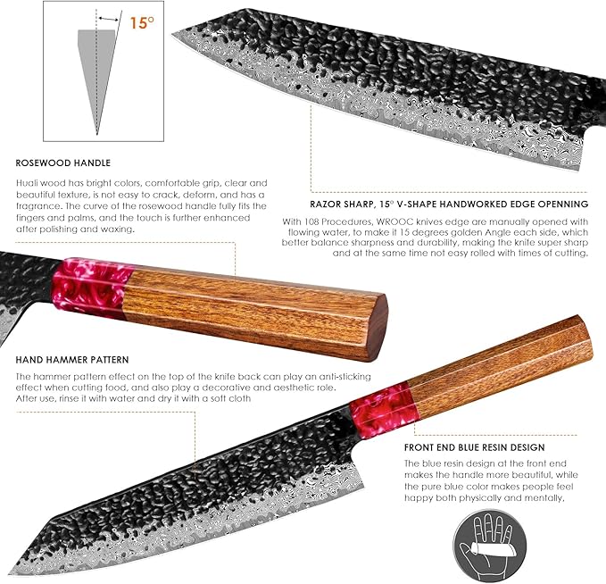 COOKLET'S Kitchen Knife, 8 Inch Damascus Sharp Kiritsuke Knife, Professional Japanese VG10 Steel Core Chef Knife, G10 Ergonomic Color Wooden Handle with Luxury Gift Box for Home