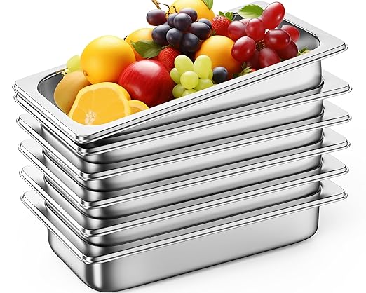 ZeroPone 6 Pack Hotel Pans, 1/3 Size 2.5" Deep Steam Table Pan, Stainless Steel Food Pans 22 Gauge Anti Jam Commercial Food Storage Containers