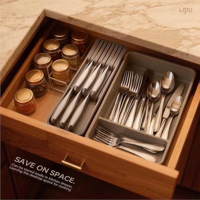 Kitchen Knife Set 6 Pcs & Horizontally Knives Case, Crafted from High Carbon 5Cr15Mov Stainless Steel and Food-Grade Polypropylene.