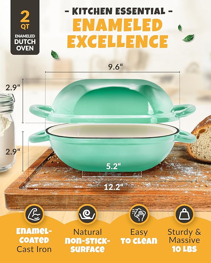 CRUSTLOVE Loaf Pan for Bread Baking - incl. Sourdough Bread-Baking Supplies like Banneton Bread-Proofing Basket - 2QT Enameled Oval Cast Iron Dutch Oven, Bread-Oven, Sour Dough Bread-Banking-Pan Tools
