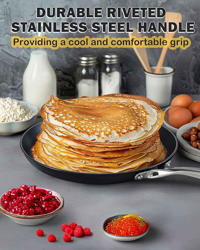 Cooks Standard Crepe Pan Hard Anodized Ceramic Nonstick Pancake Pan, 10.5-inch Griddle Dosa Tawa Tortilla Skillet Pan Induction Cookware, Black