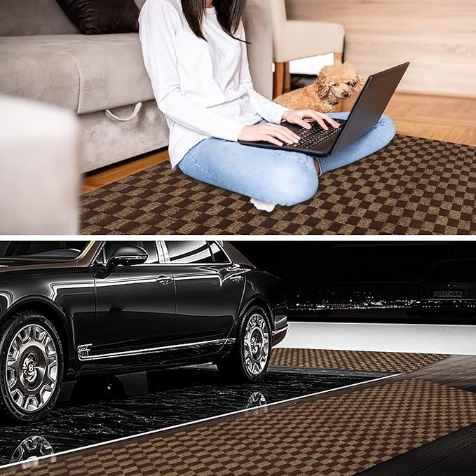 2' x 67' Runner Rugs with Rubber Backing, Indoor Outdoor Utility Carpet Runner Rugs, Checkered Brown, Can Be Used as Aisle for The RV and Boat, Laundry Room and Balcony