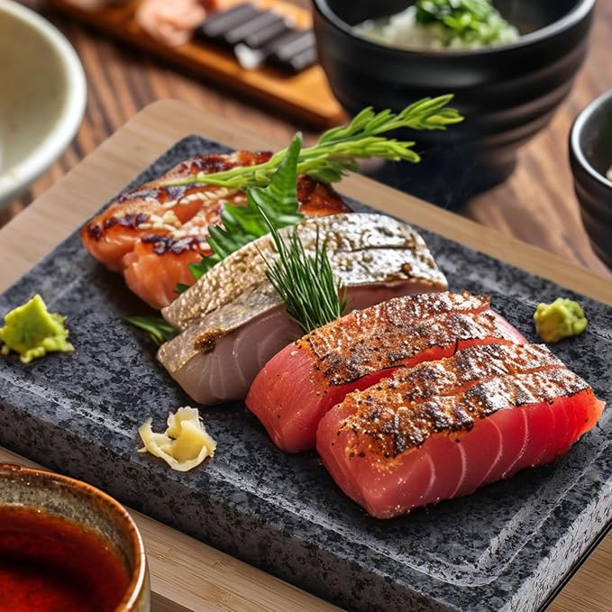Artestia Steak Stone Grill Set with 2 Granite Stones & 1 Bamboo Tray – Restaurant-Style Hot Stone Cooking Set for Sizzling Steak, BBQ, Hibachi, Indoor Tabletop Grilling