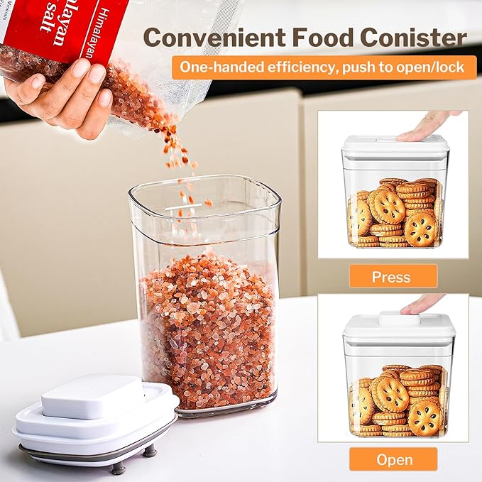 Pop Top Food Storage Container Set | 8Pcs Airtight Cereal Storage Organizer Canisters with Pop Lids, BPA-Free, Vacuum Seal & One-button Opening, Stackable Pantry Containers for Dry Food Storage