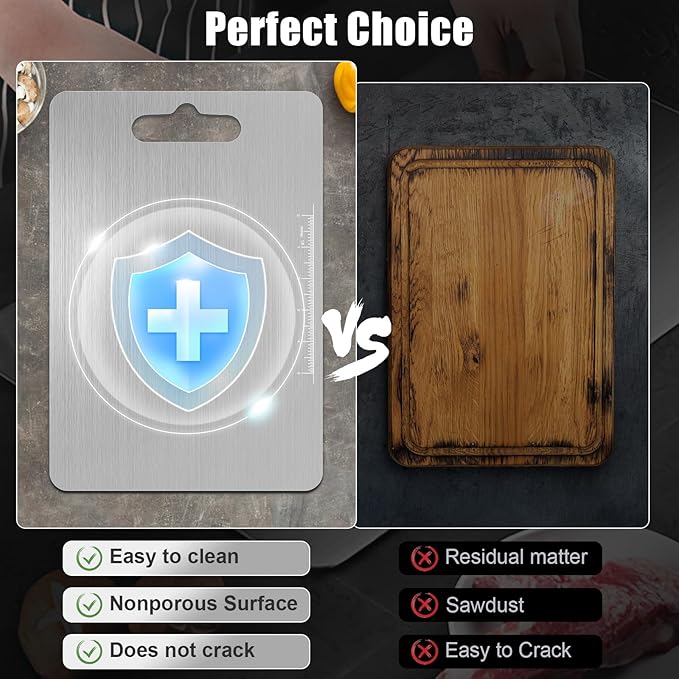 Titanium Cutting Board - 100% Pure Titanium Metal Cutting Board for Kitchen, Non Toxic Chopping Board Set, Double-Sided for Meat, Fruit, Vegetables, Dishwasher Safe (Set (S+M+L))