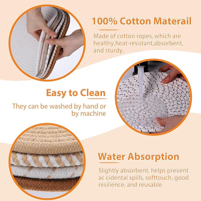 14-Piece Trivet Mats and Woven Coasters Set, Large Trivets for Hot Pots and Pans, Heat-Resistant Pot Trivets and Fabric Coasters for Kitchen and Dining Table