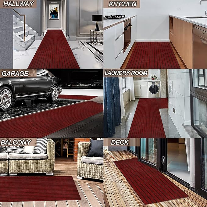 4' x 43' Runner Rugs with Rubber Backing, Indoor Outdoor Utility Carpet Runner Rugs, Stripe Red, Can Be Used as Aisle for The RV and Boat, Laundry Room and Balcony