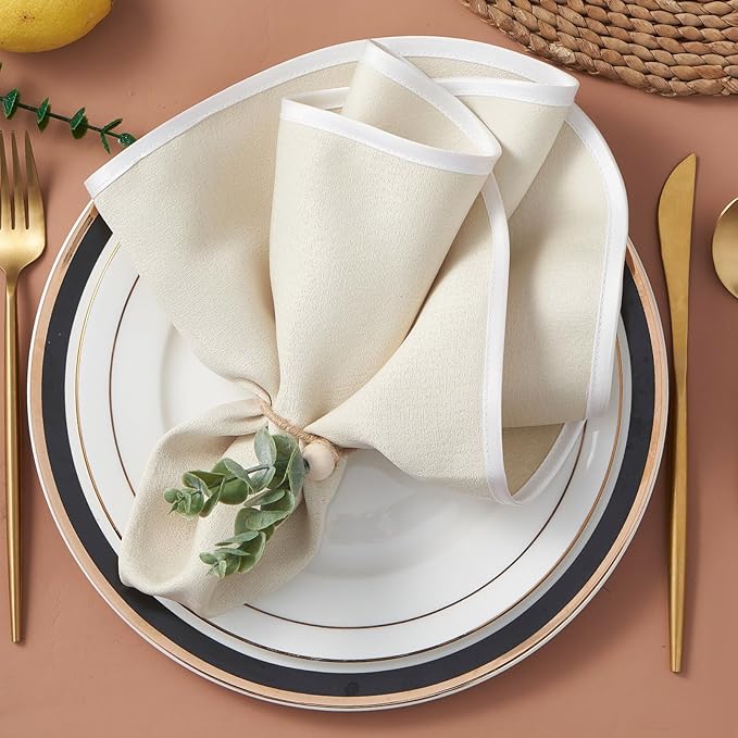 APTWOW Napkin Rings Set of 12, Easter Napkin Rings, Boho Eucalyptus Leaf Napkins Rings, Wood Bead Farmhouse Easter Napkin Holder for Weddings Christmas Party Table Decoration