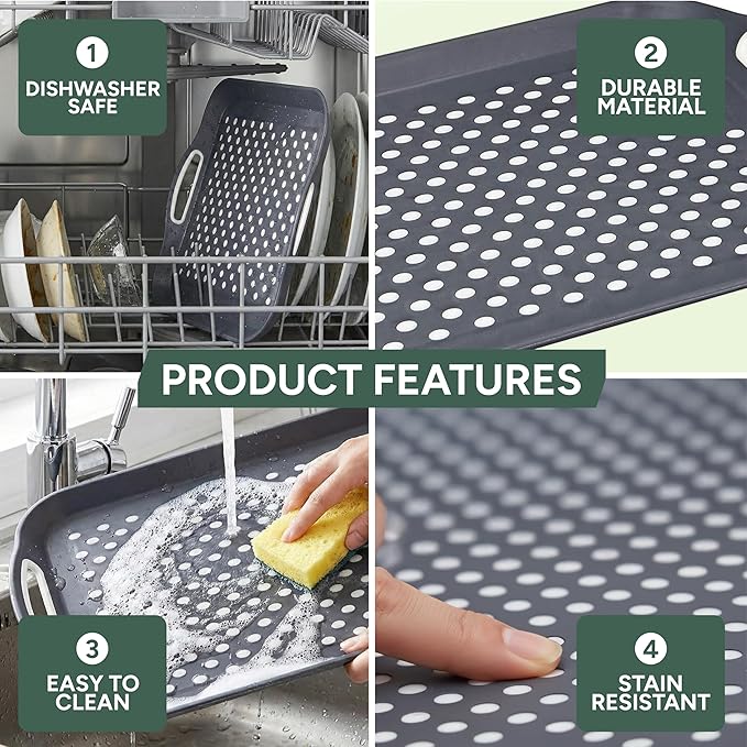 Zuvo Anti-Slip Food Serving Tray with Handles (Set of 2) – BPA-Free Plastic, Lightweight & Durable – Non-Slip Couch Trays for Eating & Drinks (Grey)