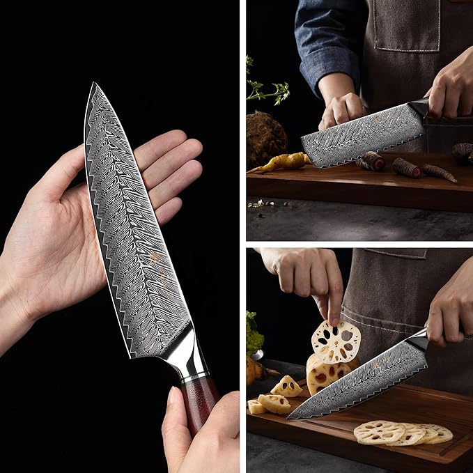 Wakoli Rose Elegance Knife Block Set – 5-Piece Professional Damascus Kitchen Knife Set with Magnetic Block – 67-Layer Damascus Steel with VG10 Core, Ergonomic Rosewood Handles in Gift Box