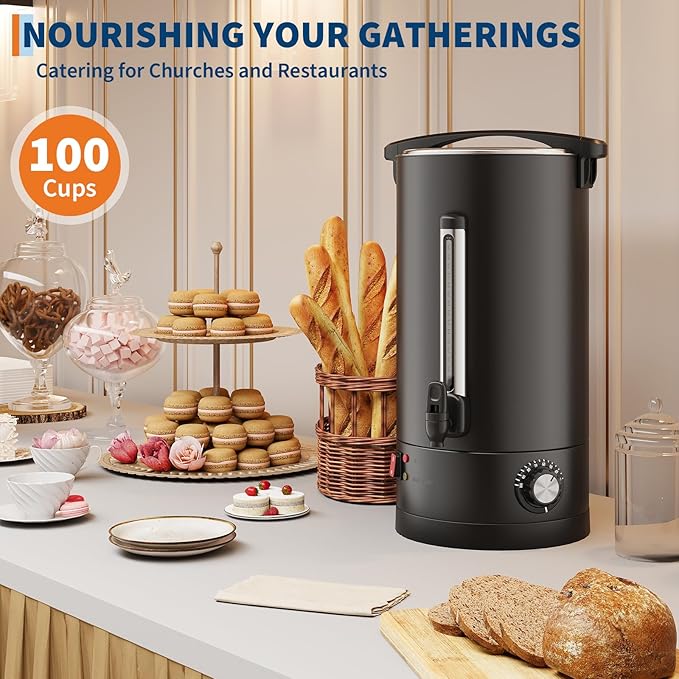 Garvee 14 L/100 Cups Coffee Urn-3.8 gal Double Wall Commerical Coffee Maker for Buffet Catering Wedding Gathering,Large Capacity Hot Coffee Dispenser,Stainless Steel Hot Water Urn-Black