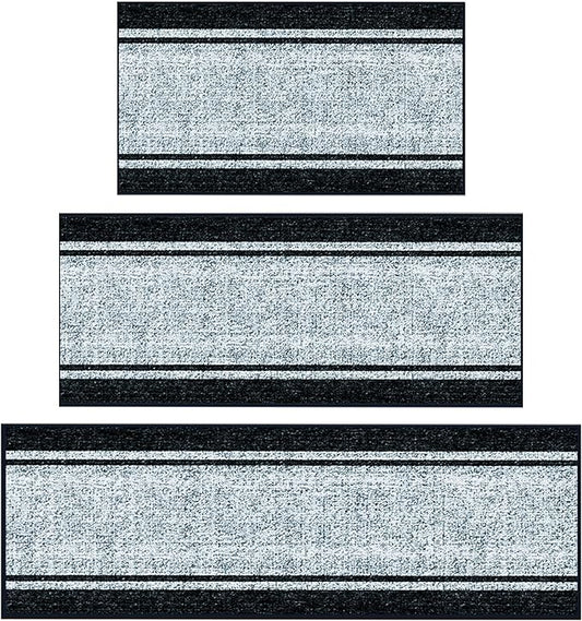 Ottomanson 3-Piece Kitchen Rug Set - Non Slip Runner & Washable Mat - 1'11" x 3' + 1'11" x 4' + 1'11"' x 5' - Durable, Stain Resistant for Entryway, Bedroom and Bathroom, Border Gray