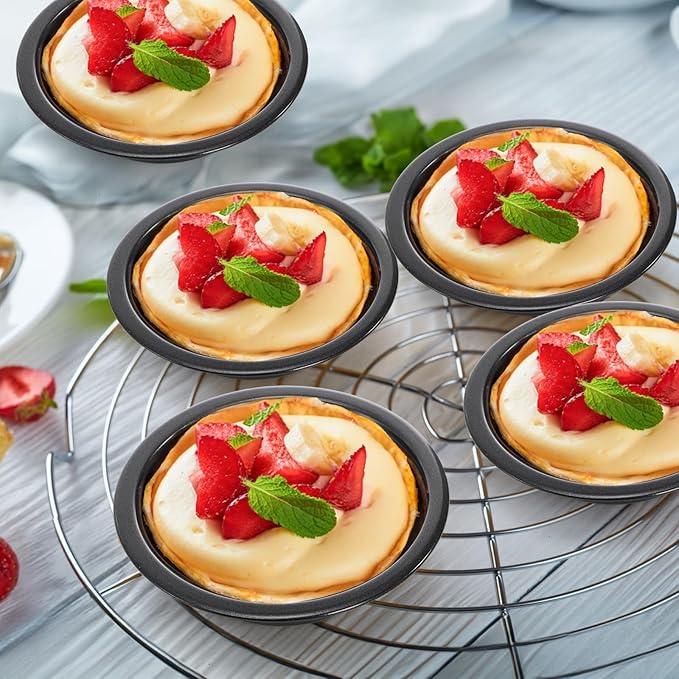Suwimut 10 Pieces Mini Pie Pans, 5 Inch Individual Small Round Cake Pan, Reusable Nonstick Carbon Steel Pie Tins for Oven and Instant Pot Baking Chicken Pot Pies, Quiches, Fruit Pies
