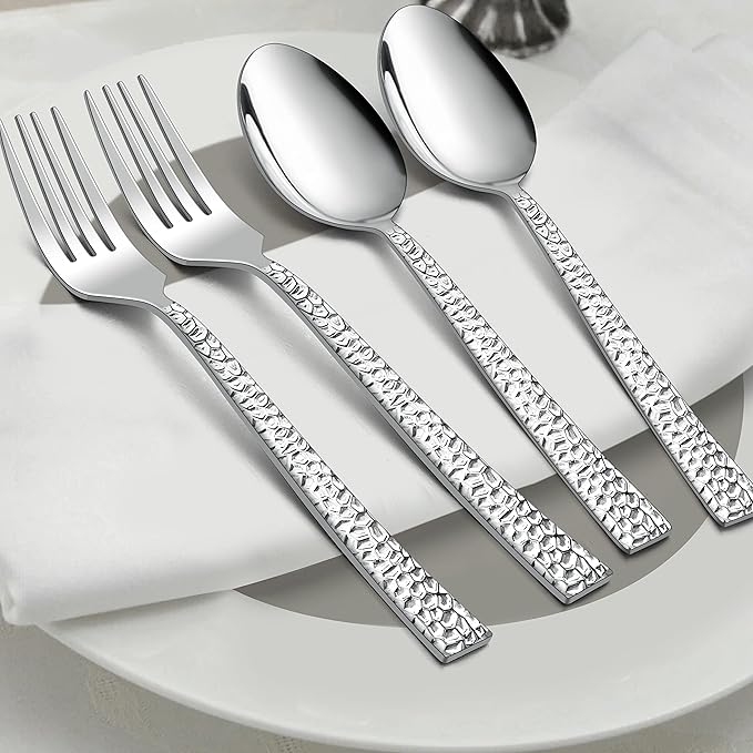 HaWare Hammered 12 Pieces Dinner Forks Set, Stainless Steel 7.9 Silverware for Home/Kitchen/Restaurant, Classic Elegant Design, Mirror Polished, Dishwasher Safe