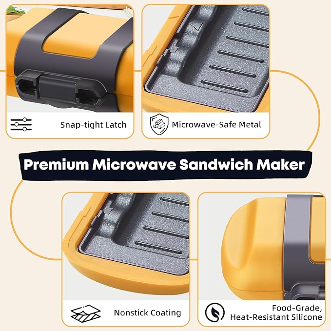 Microwave Sandwich Maker, Microwave Toastie Maker, Snack Maker & Panini Press, Microwavable Metal, Removable Non-Stick Plates Silicone Microwavable Cookware, Heatwave Technology, Orange