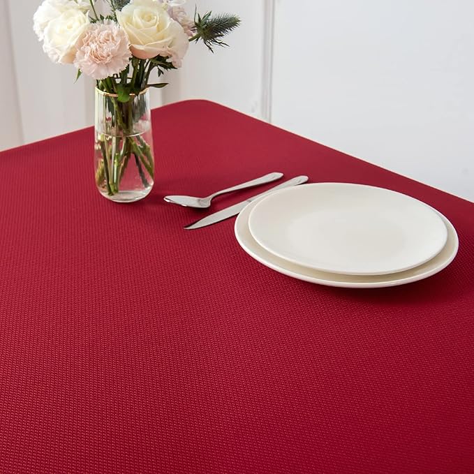 maxmill Jacquard Tablecloth Stain Resistant Waterproof Wrinkle Resistant Spillproof Washable Soft Textured Table Cloth for Dining Room, Indoor and Outdoor Use, Rectangle 60 x 140 Inch, Red